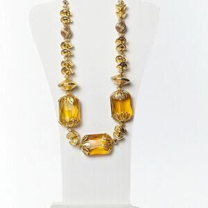 Vintage Statement ANTHONY ALEXANDER Yellow Gold Ornate Faceted Stone Necklace